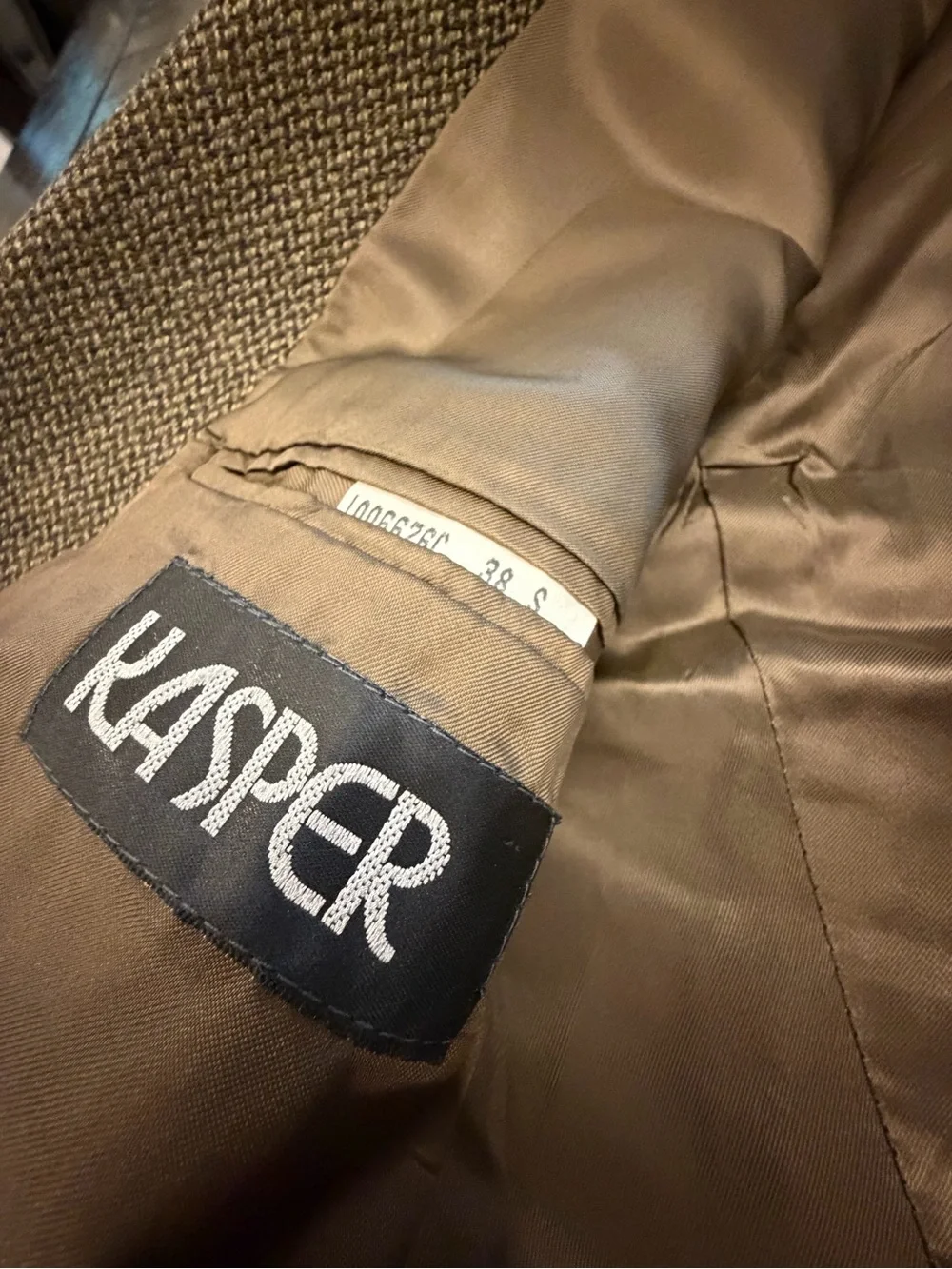 Kasper Virgin Wool Blazer Jacket Brown Herringbone Tweed Vintage Sport Coat 38S